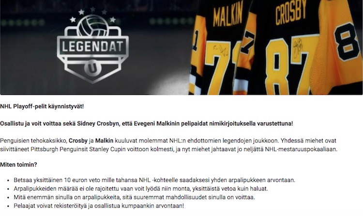 Unibet Crosby Unibet räväyttää: Voita Sidney Crosbyn pelipaita nimmareilla!